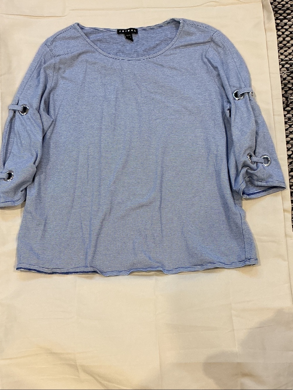 Tribal Light Blue Striped Long Sleeve Top with Grommet Detail